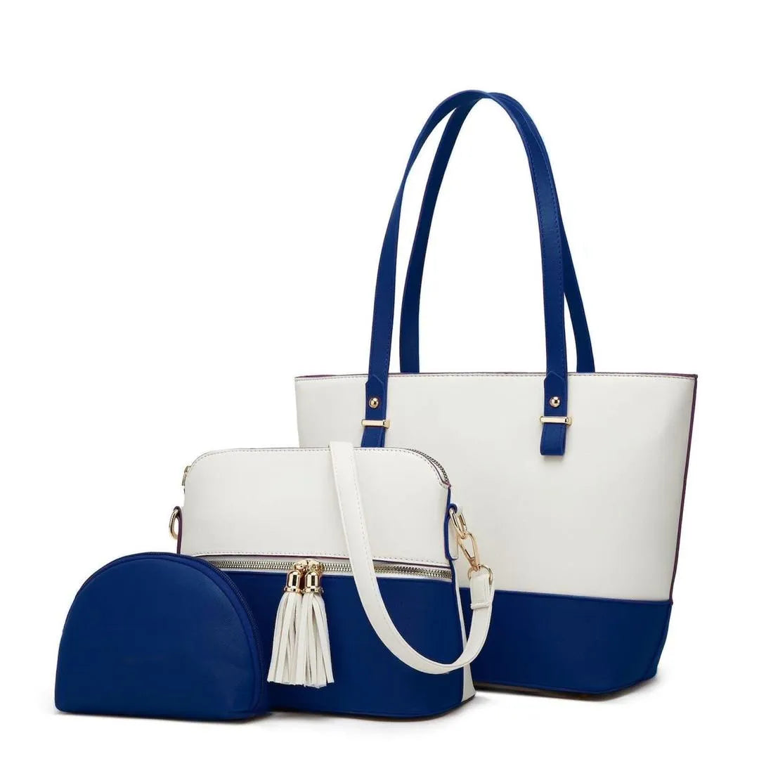 Blue Leather 3-Piece Women's Handbag Set