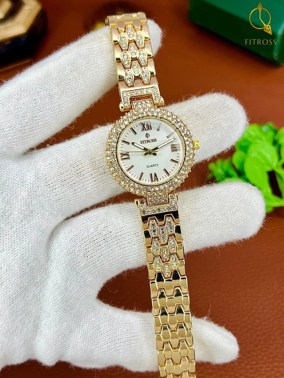 Women's Gold Crystal Watch with Bracelet Strap