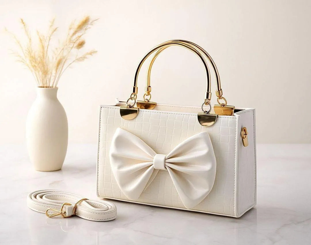 White Leather Top Handle Girl's Handbag 8x10"