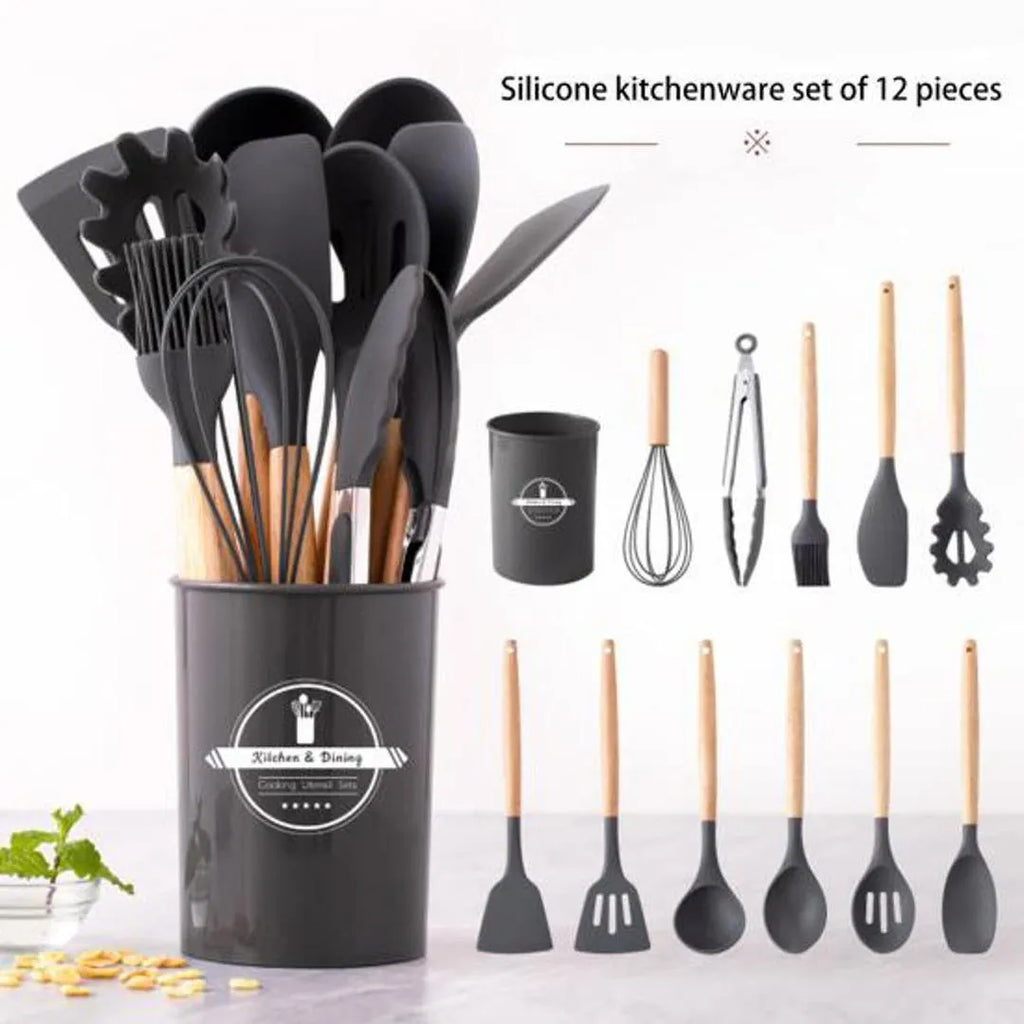 Silicone Kitchen Set 12 Pcs Whisk Ladle Brush Set