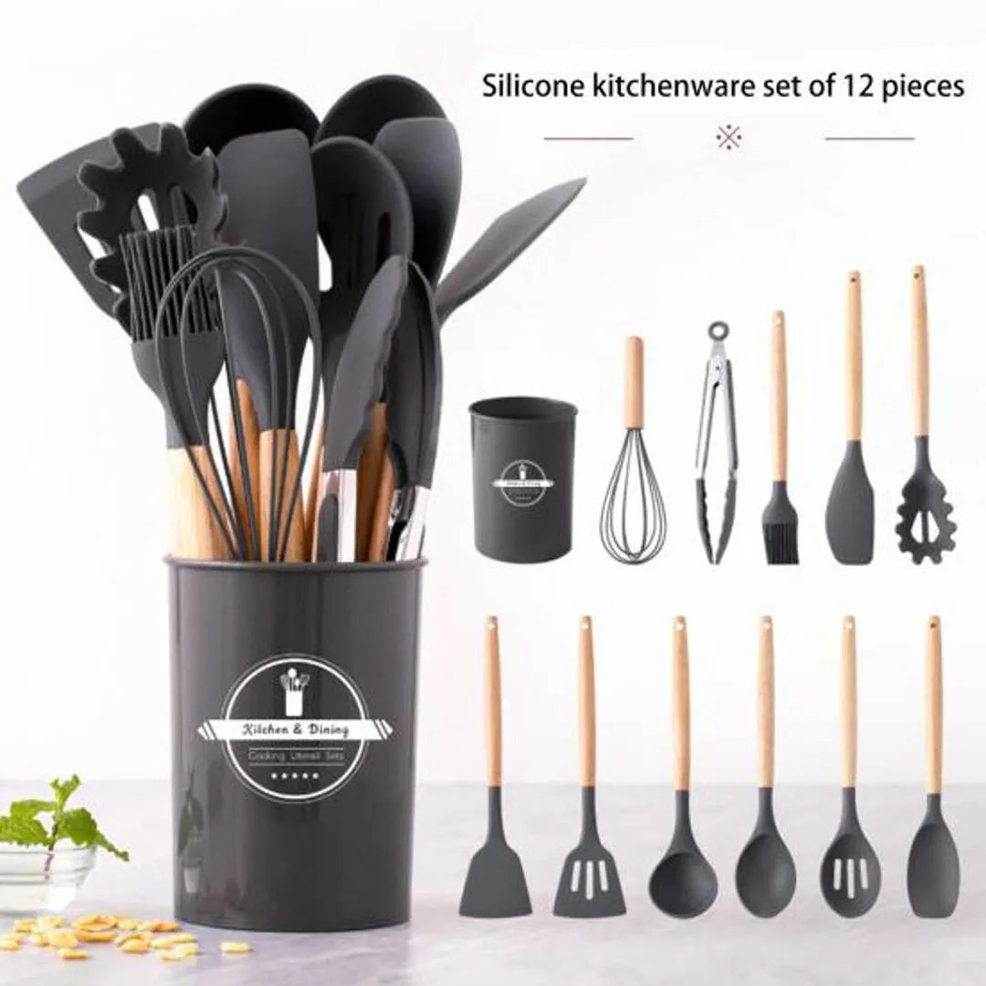 Silicone Kitchen Set 12 Pcs Whisk Ladle Brush Set