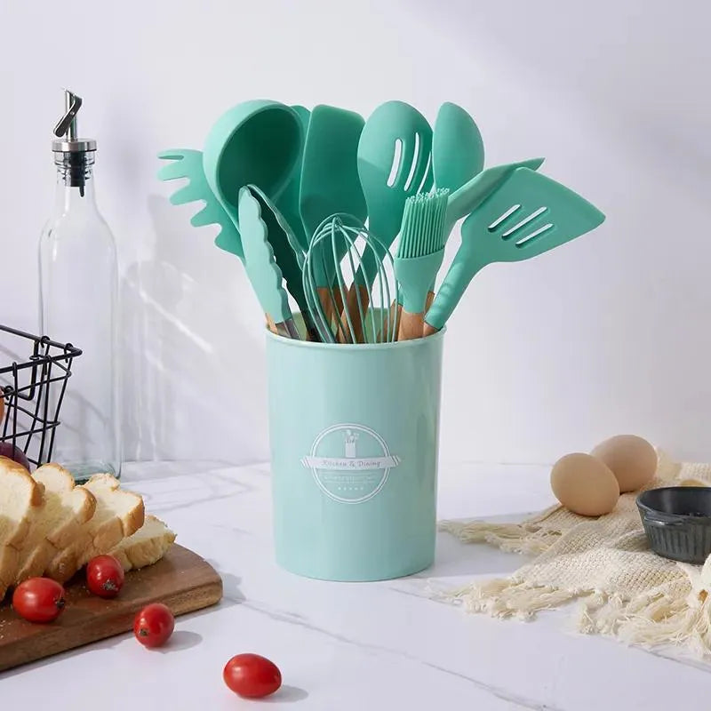 Silicone Kitchen Set 12 Pcs Whisk Ladle Brush Set
