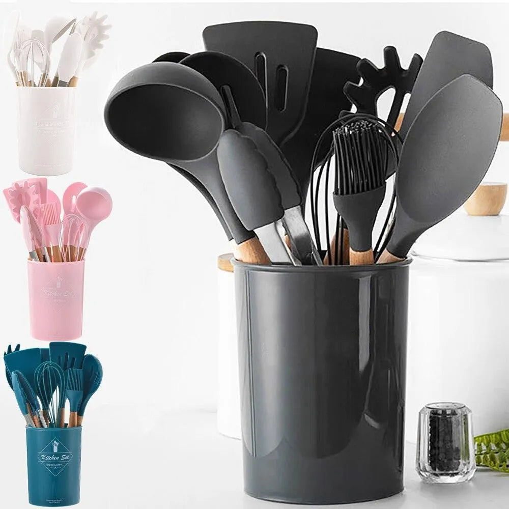 Silicone Kitchen Set 12 Pcs Whisk Ladle Brush Set