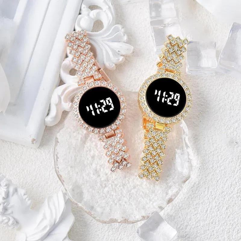 Stainless Steel Digital Watch for Women Peach Golden Textured Strap