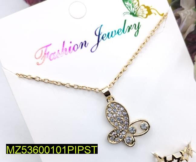 Golden Butterfly Necklace with Earrings & Rings Set
