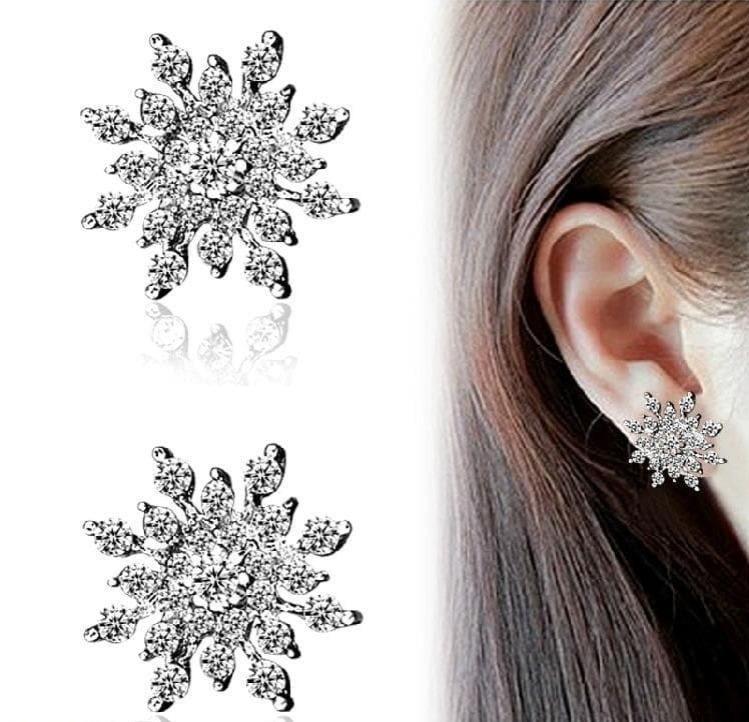 Snowflake Zircon Stud Earrings Silver Plated Lightweight