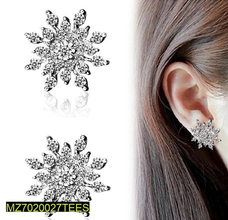 Snowflake Zircon Stud Earrings Silver Plated Lightweight