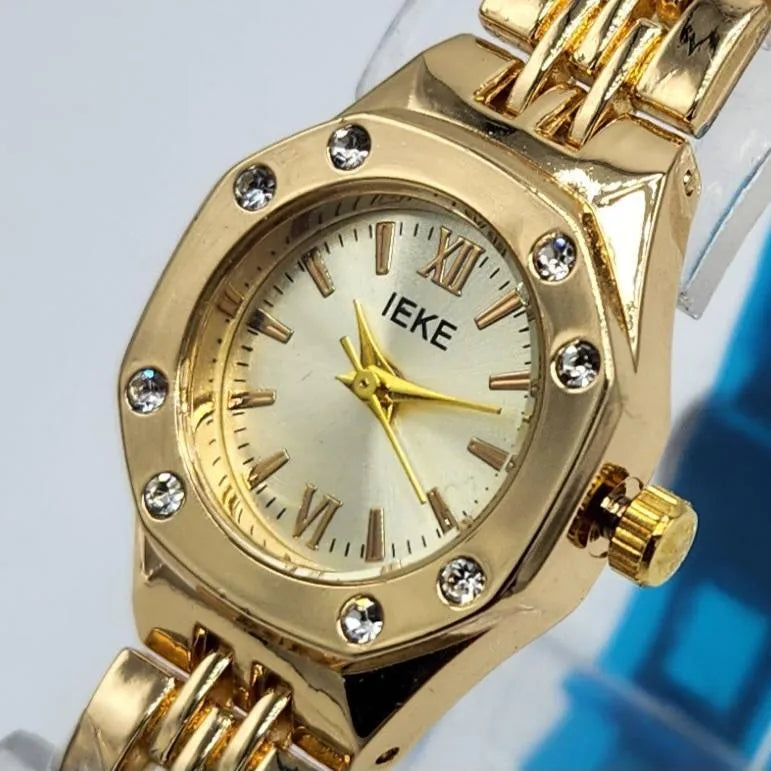 Premium Gold Octagonal Watch with Diamond Accents