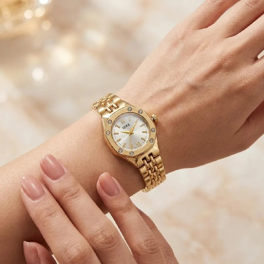 Premium Gold Octagonal Watch with Diamond Accents
