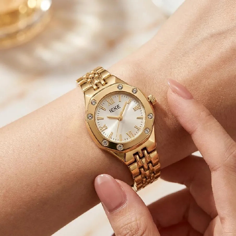 Premium Gold Octagonal Watch with Diamond Accents