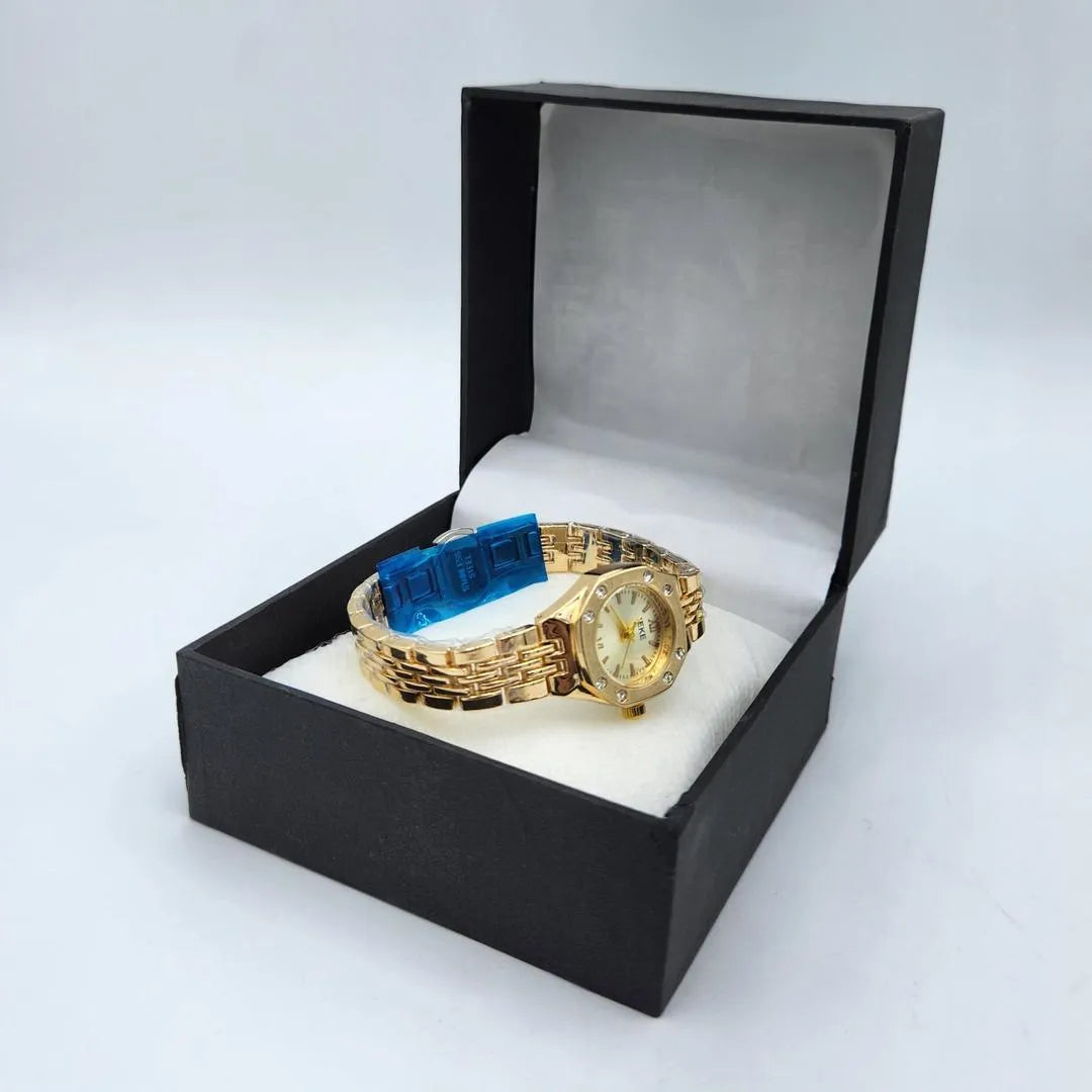 Premium Gold Octagonal Watch with Diamond Accents