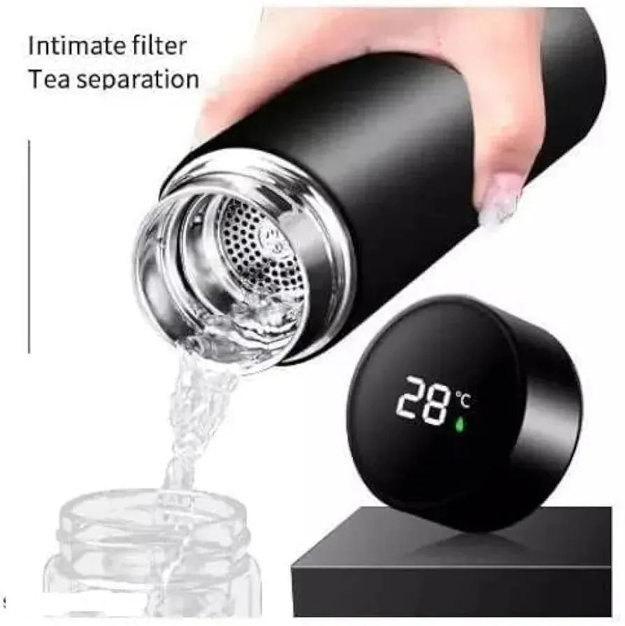 Digital Temperature Water Bottle with Tea Filter Black