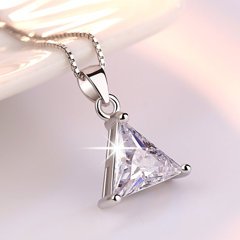 Silver Plated Triangle Necklace Women Korean Style Daily Wear