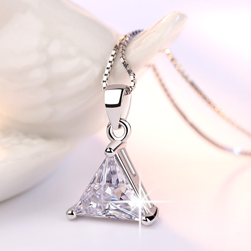 Silver Plated Triangle Necklace Women Korean Style Daily Wear