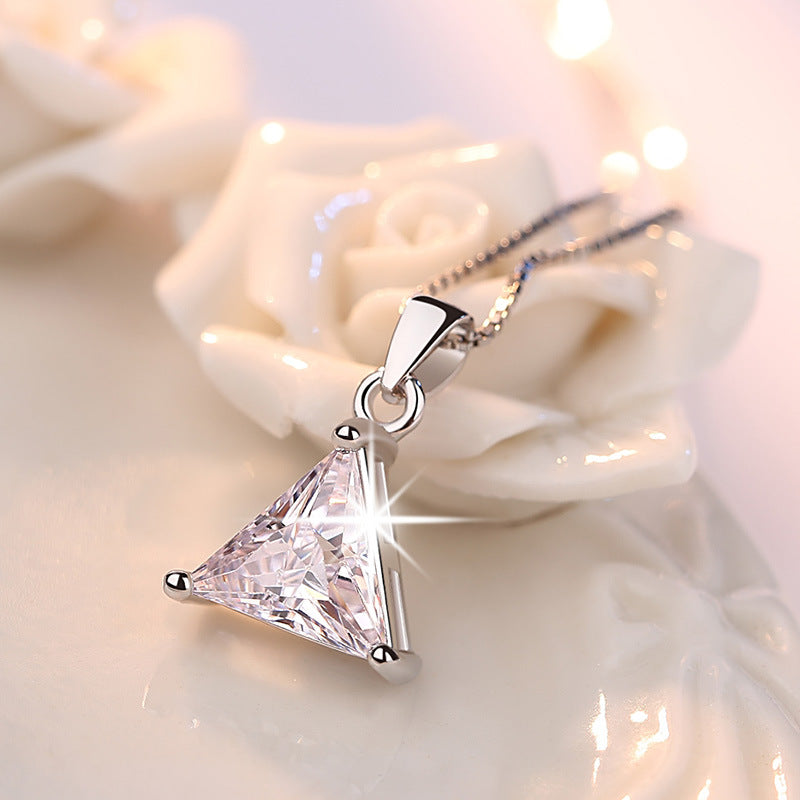Silver Plated Triangle Necklace Women Korean Style Daily Wear