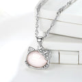 Women Korean Hibiscus Stone Cat Necklace Silver Plated Red