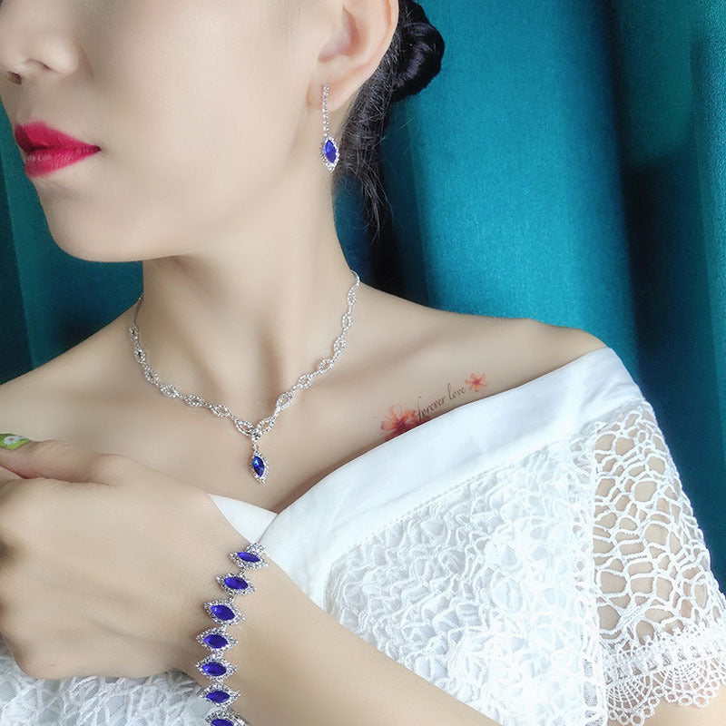 Blue Diamond Bridal Necklace & Earrings Set