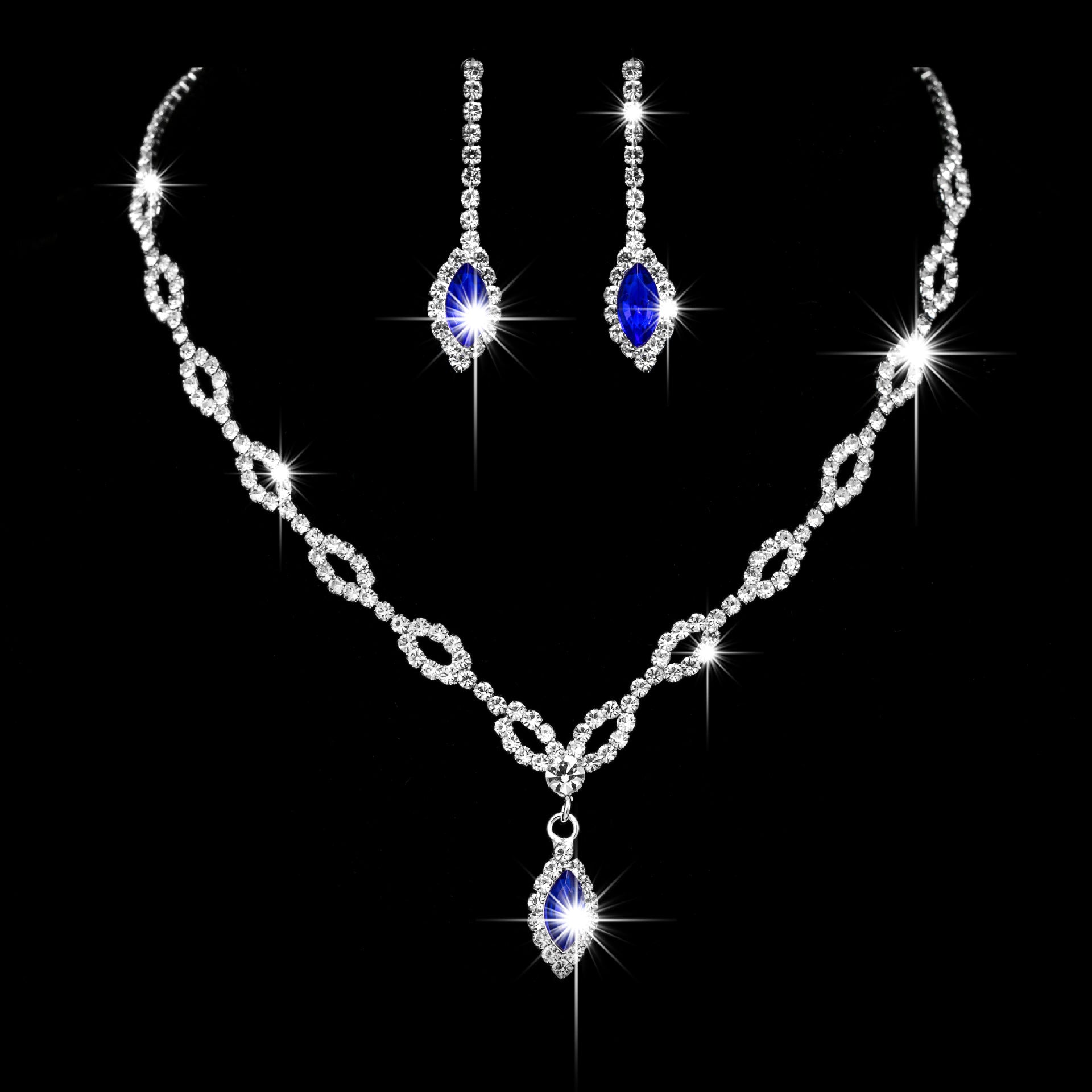 Blue Diamond Bridal Necklace & Earrings Set