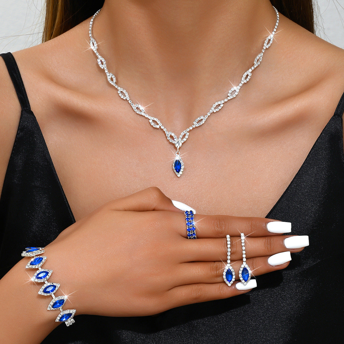 Blue Diamond Bridal Necklace & Earrings Set
